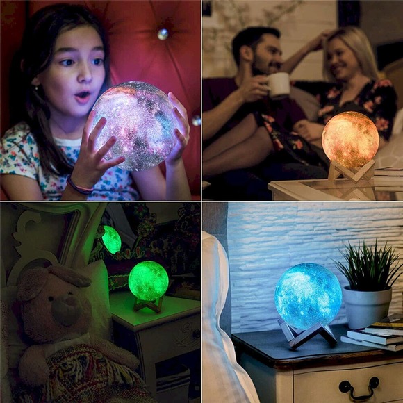 Moon Lamp Night Light Galaxy Lamp 5.9 Inch 16 Colors LED, Wood Stand, Remote - Picture 7 of 16